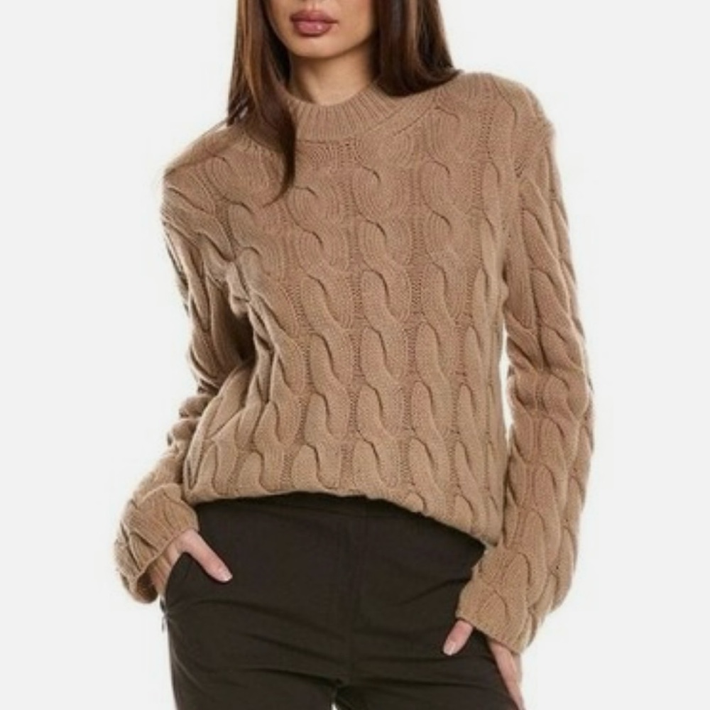 Theory Mock Cable Palomino Wool Cashmere Blend Sweater